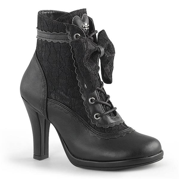 Demonia Women's Glam-200 Ankle Boots - Black Vegan Leather/Lace D6749-38US Clearance
